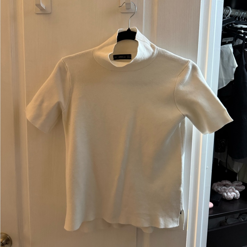 Zara Cream Short-Sleeve Mock Neck Top